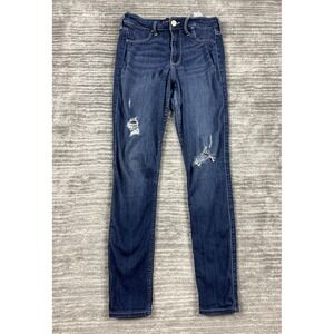 Hollister Jeans Juniors 3S 26x26 Blue Dark Was High Rise‎ Jean Legging Destroyed